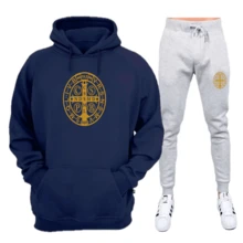 Conjunto Moletom Estampa São Bento Dourado Flanelado Envios Imediatos Ótima Qualidade - Azul Marinho+Cinza - Visão 1