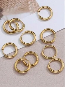 10 件不锈钢耳圈耳环女士耳环男士朋克嘻哈礼物时尚珠宝穿孔配饰 - 圓圈耳環 - 查看 8