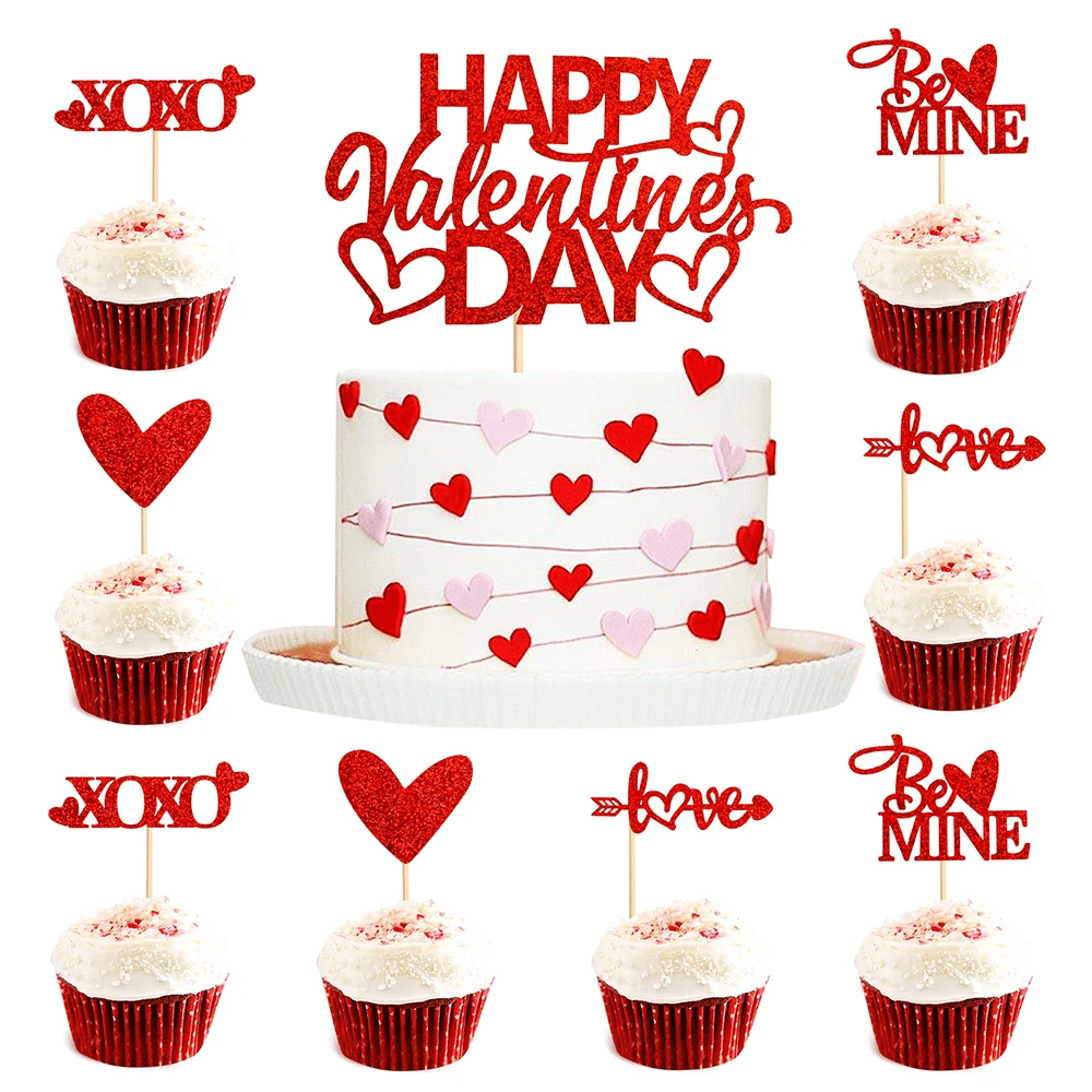 情人节纸杯蛋糕装饰 - 箭头爱心蛋糕插牌，情人节快乐蛋糕装饰签，适用于情侣周年纪念派对生日蛋糕装饰 - 純色 - 查看 1