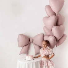 2pcs Pink Bow Shape Balloons, Matte Light Pink Bow Foil Balloons For Bow Decor, Birthday, Valentine's Day, Family Birthday Party, Wedding, Photo Shoot Decor, Princess Birthday Party Decoration, Bridal Shower, Bachelorette Party Decor, Outdoor Photoshoot Decor, Anniversary, Mother's Day, Tea Party, Pink & Black Mouse Theme Party