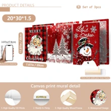 مجموعة 3 قطع من لوحات الجدار الفنية الرجعية، طباعة على قماش كانفاس - بابا نويل، عيد الميلاد مبارك، أشجار عيد الميلاد، رجل الثلج، خلفية حمراء، مع إطار خشبي من الصنوبر، ديكور فني بطراز كلاسيكي رجعي، ديكور عيد الميلاد | ملصق عيد الميلاد | مؤطر أو غير مؤطر، ديكور الغرفة، ديكور المنزل، ديكور غرفة السكن الجامعي، هدايا لديكور الجدران في الفندق، المنزل، غرفة المعيشة، غرفة النوم، الحمام والمكتب