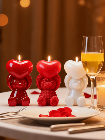 情人节系列玫瑰熊硅胶模具（1 件装），适用于 DIY 蜡烛和石膏装饰 - 可制作手持爱心、花束、泰迪熊等造型