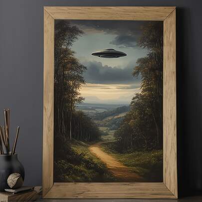 1pc Frameless UFO Canvas Wall Arts Posters Alien Flying Saucer Over Countryside, Home & Office Wall Decor, Ideal For Bedroom, Living Room