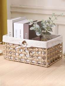 杏色蝴蝶結鏤空收納筐