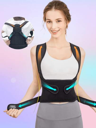 可调节背部矫正器、肩部矫正器、全背支撑，缓解上背部和下背部疼痛 - 脊柱侧弯，改善背部姿势并提供腰椎支撑，隐形背部支撑健身房配件