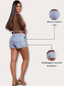 Noble Denim Look Short Mon Jeans Cintura Alta - azul aço - Visão 7
