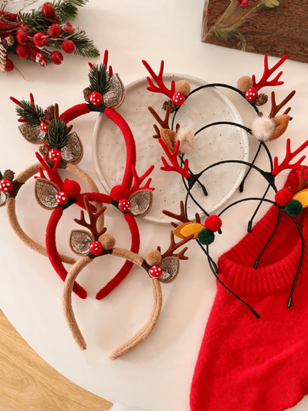1PC Christmas Red Deer Antler Headband - New Forest Style Reindeer Hair Accessory