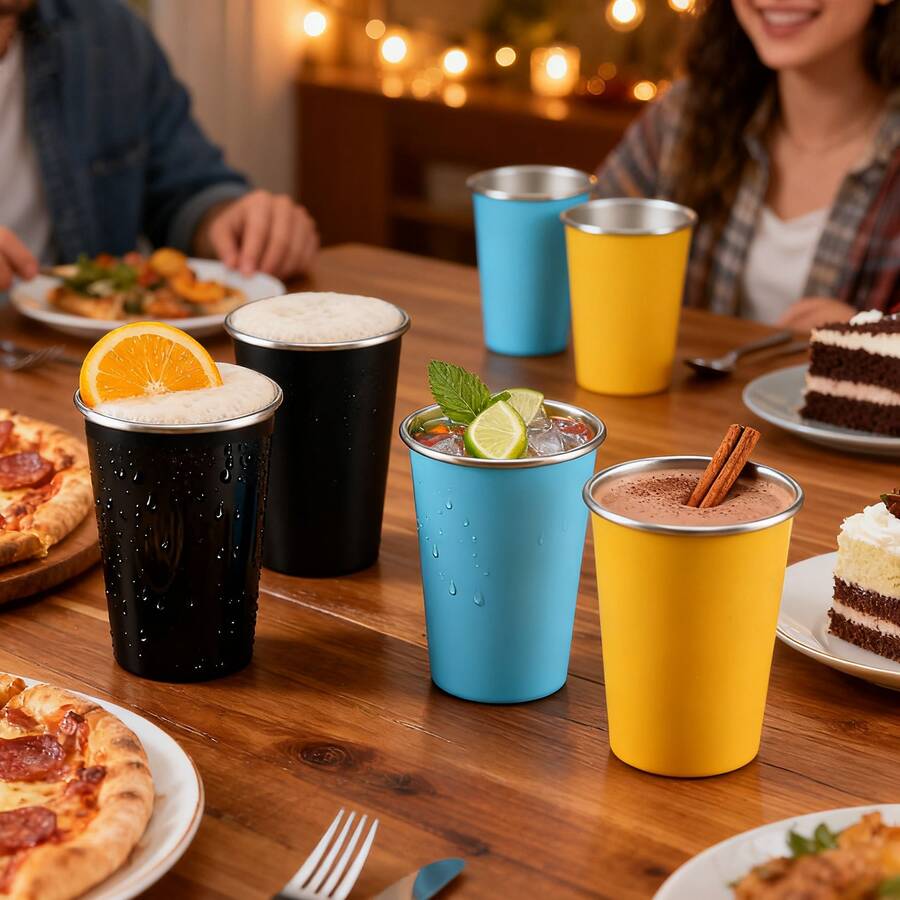 6 أكواب من الفولاذ المقاوم للصدأ 304 سعة 350 مل/12 أونصة ملونة، طقم 6 أكواب بينت، أكواب معدنية قابلة للتكديس، مناسبة للسفر والتخييم والأنشطة الخارجية (3 ألوان، 2 من كل لون) - متعدد الألوان - مشاهدة 1