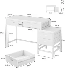 Computer Desk, Office Desk With 5 Drawers, Writing Table, PC Desks, Sturdy And Durable Desk For Home Office - White - View 2
