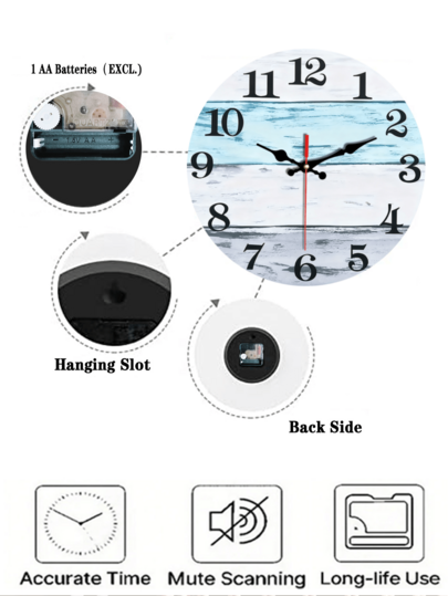 Piece Wooden Wand Clock, Rustic Vintage Country Coastal Worn Blauw Silent Klok Living Room Bedroom, ation, Home Kitchen, Office Halloween ation view 5