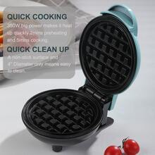 1pc 350W 4-Inch Mini Non-Stick Heart-Shaped Waffle Maker; Breakfast Maker; Available In Pink, Green, Red; EU/US/Brazil Plug Options; 2-Minute Preheating, 3-5 Minute Cooking - Blue - View 5
