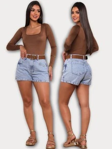 Noble Denim Look Short Mon Jeans Cintura Alta - azul aço - Visão 8