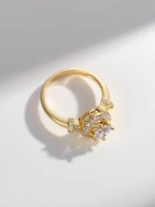 Charm-In 1 件 18K 镀金圆形锆石女士优质戒指 - 金色 - 查看 2