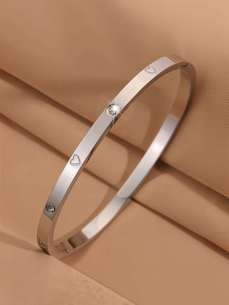 Camhanno 12/1pc Gorgeous Gold Stainless Steel Multi-Style Bracelet Combination, Heart Roman Pattern And Other Designs Fashionable Stacking Light Luxury Style Jewelry, - Multicolor - View 13