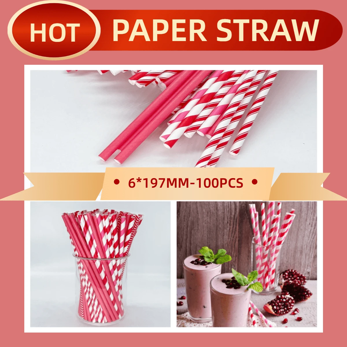 100 قطعة/عبوة قش ورقي مسطح ملون قابل للتخلص منه - 6*197 ملم | مناسب للعصائر والحلويات والمشروبات؛ حفلات الزفاف الرومانسية، عيد الحب