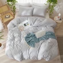 Vclife Vintage Floral Comforter Set Four Sizes, All Seasons Muslin Cotton Bedding Set, 3 Pieces Farmhouse Shabby Chic Jacquard Floral Comforter Set Perfect For Women And Men - 胖被套裝-條紋淺灰-1 - 查看 1
