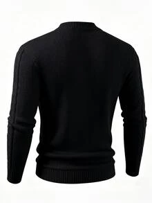 Men's Old Money Style Black Sweater - Textured Crochet Top & Classic Sweater For Men