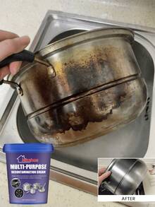 jakehoe 100g Edelstahl Topfboden Reinigungspaste, Edelstahlreiniger und Politur, Mehrzweck Entfetter und Rostentferner für Kochgeschirr, geeignet für Küchenofen, Edelstahl- und Glasgeschirr, Starker Edelstahl Topfboden Fleckenentferner