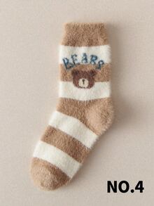 10/5 جوارب قصيرة متوسطة السمك والدفء ذات نمط الدب الأحمر المتعدد الألوان، مناسبة للنساء للارتداء في الرياضة اليومية والرقص واليوغا والبيلاتس