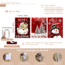 مجموعة 3 قطع من لوحات الجدار الفنية الرجعية، طباعة على قماش كانفاس - بابا نويل، عيد الميلاد مبارك، أشجار عيد الميلاد، رجل الثلج، خلفية حمراء، مع إطار خشبي من الصنوبر، ديكور فني بطراز كلاسيكي رجعي، ديكور عيد الميلاد | ملصق عيد الميلاد | مؤطر أو غير مؤطر، ديكور الغرفة، ديكور المنزل، ديكور غرفة السكن الجامعي، هدايا لديكور الجدران في الفندق، المنزل، غرفة المعيشة، غرفة النوم، الحمام والمكتب