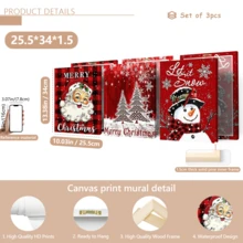 مجموعة 3 قطع من لوحات الجدار الفنية الرجعية، طباعة على قماش كانفاس - بابا نويل، عيد الميلاد مبارك، أشجار عيد الميلاد، رجل الثلج، خلفية حمراء، مع إطار خشبي من الصنوبر، ديكور فني بطراز كلاسيكي رجعي، ديكور عيد الميلاد | ملصق عيد الميلاد | مؤطر أو غير مؤطر، ديكور الغرفة، ديكور المنزل، ديكور غرفة السكن الجامعي، هدايا لديكور الجدران في الفندق، المنزل، غرفة المعيشة، غرفة النوم، الحمام والمكتب