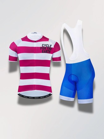  Wulibike 男士红白条纹骑行服套装，舒适街头风短袖上衣搭配带衬垫骑行短裤，轻便骑行服，适合春、夏、秋季穿着。