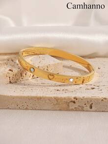 Camhanno 12/1件套华丽金色不锈钢多款式手链组合，心形罗马图案和其他设计时尚叠戴轻奢风格珠宝， - 彩色 - 查看 6