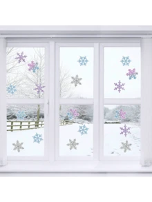 2 piezas Guirnalda de banderines con copos de nieve de invierno, decoraciones de fiesta de cumpleaños de Frozen, banderines de copos de nieve de invierno con purpurina plateada para decoraciones de mundo invernal - Multicolor - Ver 5