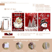 مجموعة 3 قطع من لوحات الجدار الفنية الرجعية، طباعة على قماش كانفاس - بابا نويل، عيد الميلاد مبارك، أشجار عيد الميلاد، رجل الثلج، خلفية حمراء، مع إطار خشبي من الصنوبر، ديكور فني بطراز كلاسيكي رجعي، ديكور عيد الميلاد | ملصق عيد الميلاد | مؤطر أو غير مؤطر، ديكور الغرفة، ديكور المنزل، ديكور غرفة السكن الجامعي، هدايا لديكور الجدران في الفندق، المنزل، غرفة المعيشة، غرفة النوم، الحمام والمكتب