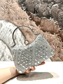 1件套婚礼女士钻石手提包 时尚优雅银色礼服晚宴包 钻石宴会手提包 - 彩色 - 查看 4