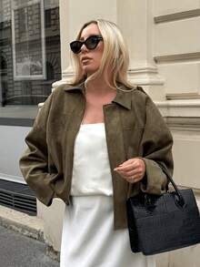 HZXVIC Women's Casual Comfortable Suede Fleece Jacket, New Autumn Collection - Army Green - View 11