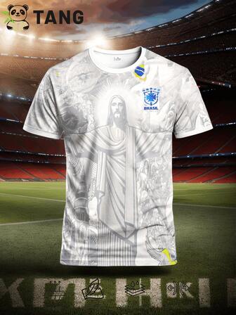 Edición especial de la camiseta de fútbol de hombre de la estatua de Brasil y top deportivo de cuello redondo cómodo, adecuado para partidos, entrenamiento de fútbol, uso casual y de vacaciones, regalo