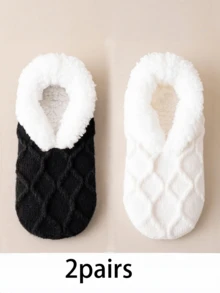 2 Pares de Meias Grossas Antiderrapantes para Piso de Inverno, Meias Quentes e Grossas, Forradas Termicamente, Fofas, Anticongelantes para Uso em Casa - Multicolorido - Visão 15