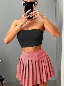 set 2pz Mini FALDA PLIZADA a tablas y TOP recto NEGRO - Rosa vieja - Ver 3