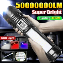 5000000LM Most Powerful LED Flashlight Rechargeable Type-C Flashlight Outdoor Super Bright Long Range Tactical Torch Light Outdoor HandheldWaterproof Flash Light Safety Lighting Zoomable Flashlight For Fishing Hunting Hiking Cycling Mountaineering Emergency Work - Black - View 3