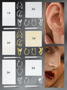 CIZME 34-69入組假穿刺，假唇穿刺，假唇環，假鼻環，假蛇咬，假眉穿刺，夾子唇環，假眉環，假臉部穿刺，假穿刺