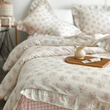 Vclife Pink Floral Comforter Set - 3 Piece Ruffled Lace Bedding Set 1 Full Comforter With 2 Pillowcases All Seasons, Soft Aesthetic Princess Style Floral Comforter For Girls, Women - Fat Quilt Set-lace Style-girly Heart - View 2