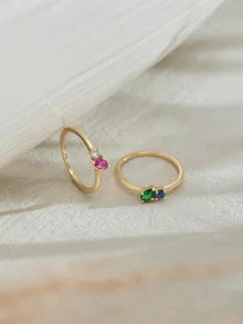 定制生日石戒指,金色,个性化母亲戒指,镶嵌精美宝石,简约不锈钢首饰,送给闺蜜的礼物 - 如圖 - 查看 11