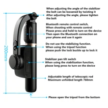 FANGTUOSI 手机视频稳定器蓝牙自拍杆三脚架云台稳定器适用于智能手机和相机直播垂直拍摄支架兼容 Android 手机适用于暑假、旅行 Vlog、直播、户外活动 Nan ActiveTrack - 黑色 - 查看 10