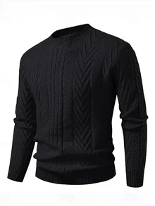 Men's Old Money Style Black Sweater - Textured Crochet Top & Classic Sweater For Men