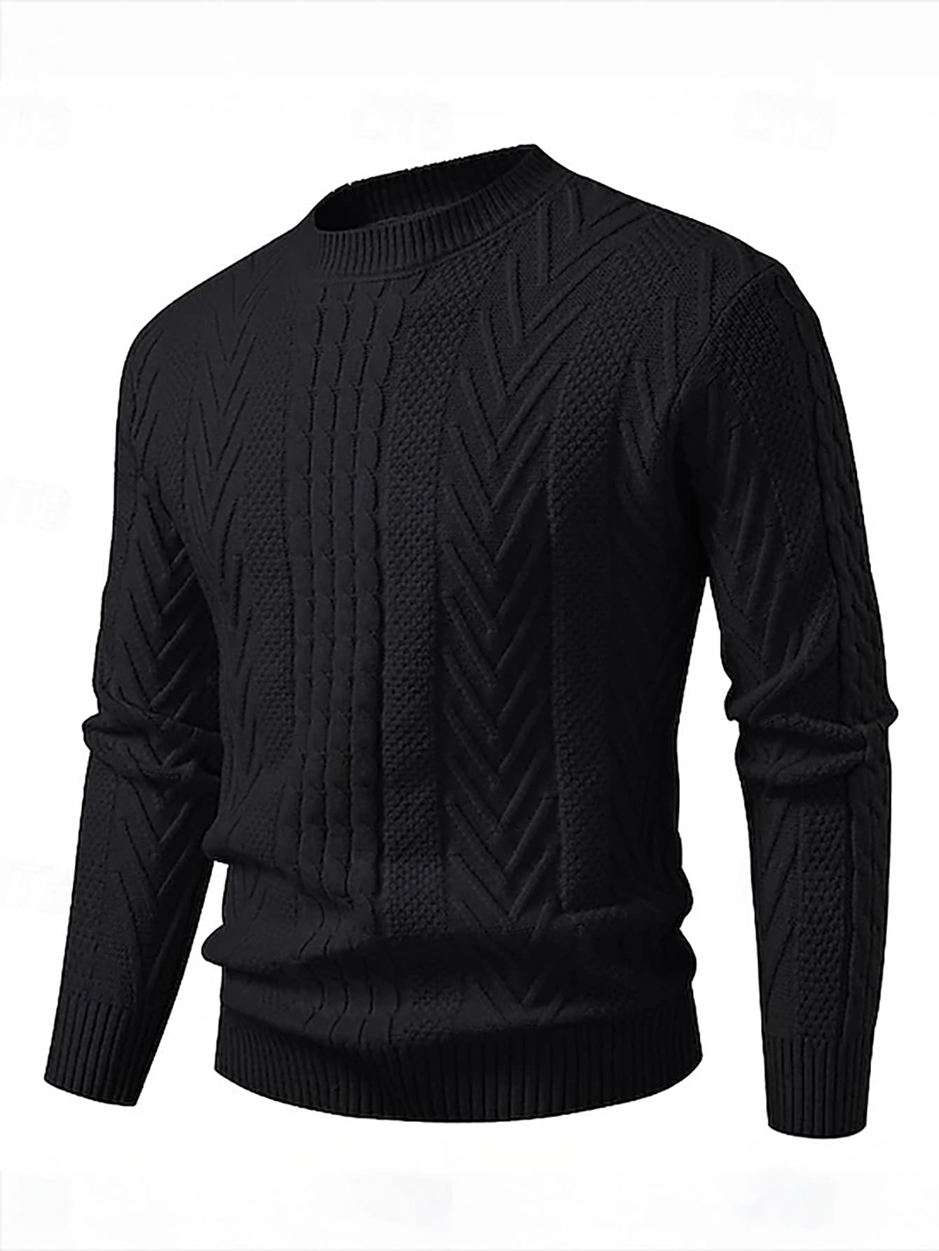 Men's Old Money Style Black Sweater - Textured Crochet Top & Classic Sweater For Men