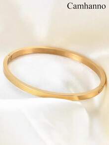 Camhanno 12/1件套华丽金色不锈钢多款式手链组合，心形罗马图案和其他设计时尚叠戴轻奢风格珠宝， - 彩色 - 查看 15