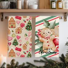 2pcs Christmas Gingerbread Man & Christmas Tree Pattern Kitchen Towels, Soft Polyester Material Dish Cloths, Suitable For Kitchen Decor, Cleaning, Holiday Party Decoration, Kitchen & Bathroom Essentials, Home Decor, Housewarming Gift - Multicolor - View 1