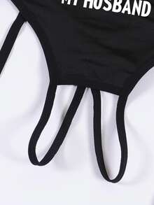 女士性感字母玫瑰印花无裆丁字裤，带腿部吊袜带，舒适时尚 - 黑色 - 查看 6