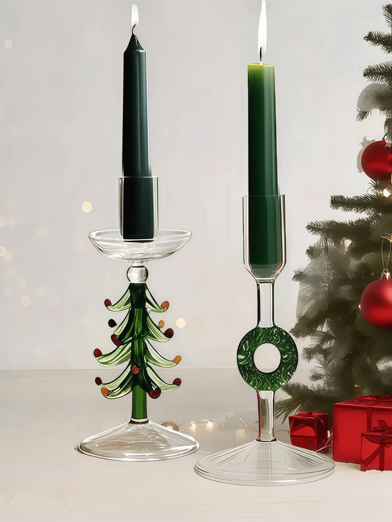 1 pezzo Portacandela in vetro a forma di albero di Natale, decorazione per la casa in occasione delle feste, centrotavola per la tavola da pranzo natalizia, portacandela in vetro artistico fatto a mano, adatto per Natale, matrimoni, feste, decorazioni natalizie, decorazioni per la stanza in inverno, decorazioni natalizie per la casa, regalo di Natale, ornamento natalizio