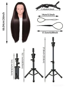 Professional 26 Inch Makeup Practice Head With Wig Weaving Tool And Desktop Stand - DIY Hairstyle Toolkit, Suitable For Beauty Students And Beginners In 2025 # Practice Head Model # Attached Styling Tool # Limited Time Discount - Multicolor - View 4