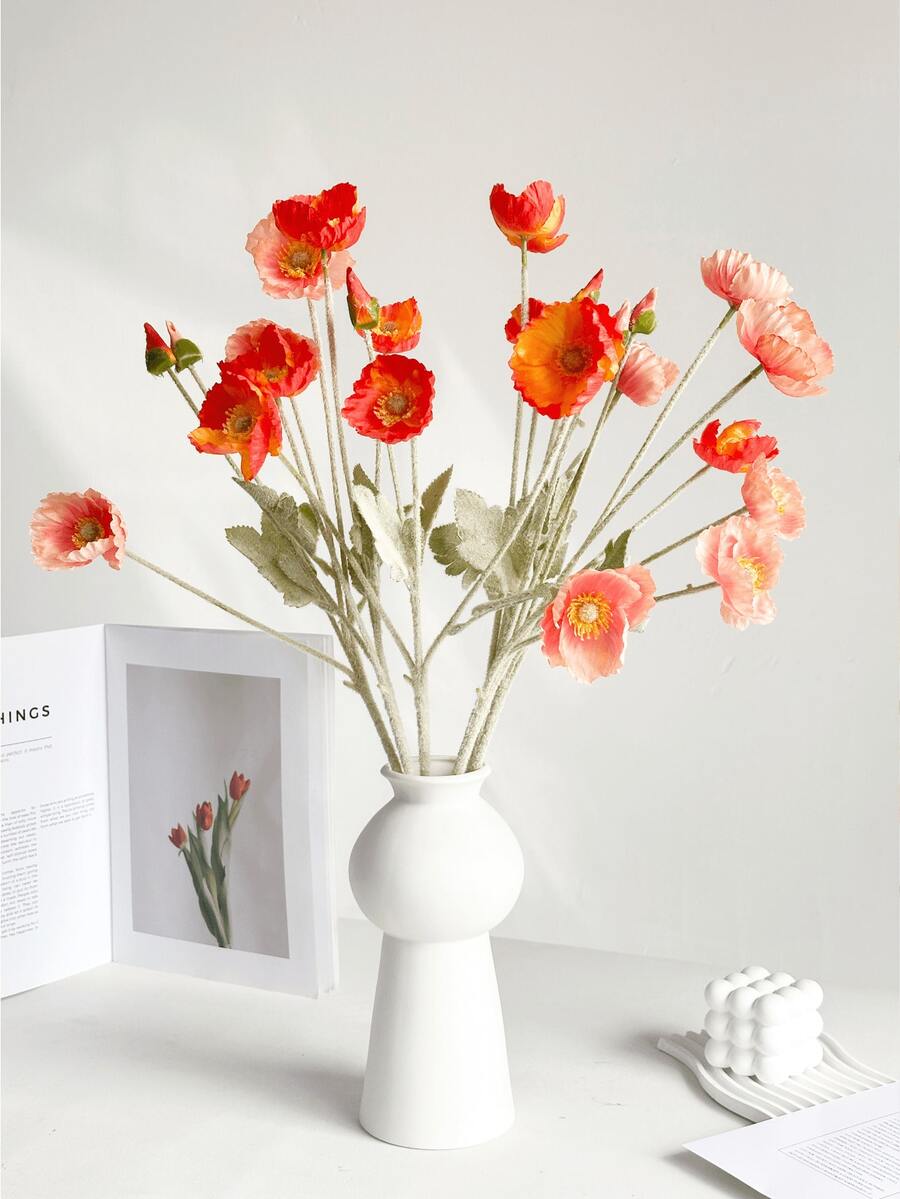 6pcs 58cm Artificial Poppy Flowers, Suitable For Wall, Living Room, Bedroom, Wedding, Party Decoration, Tabletop Decor. Home, Desktop, Kitchen, Wedding, Dining Table, Center Piece, Office, Garden, Outdoor, House, Yard Decoration, All Seasons