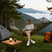 2-Person Heavy-Duty Outdoor Hammock With Mosquito Net - 600lb Capacity Couples Camping Bed, Portable Nylon Swing Bed With Storage Bag, Quick Setup For Trees/Houses/Beaches, Backpacking & Backyard Use (Green/Black) Camping Hammock, Camping Gear & Accessories, Indoor Hammock With Stand, Double Hammock With Mosquito Net, Foldable Hammock Stand, Triangular Hammock, Portable Hammock Stand, Replacement Hammock, Hammock With Stand, Double Hammock - 綠色 - 查看 2