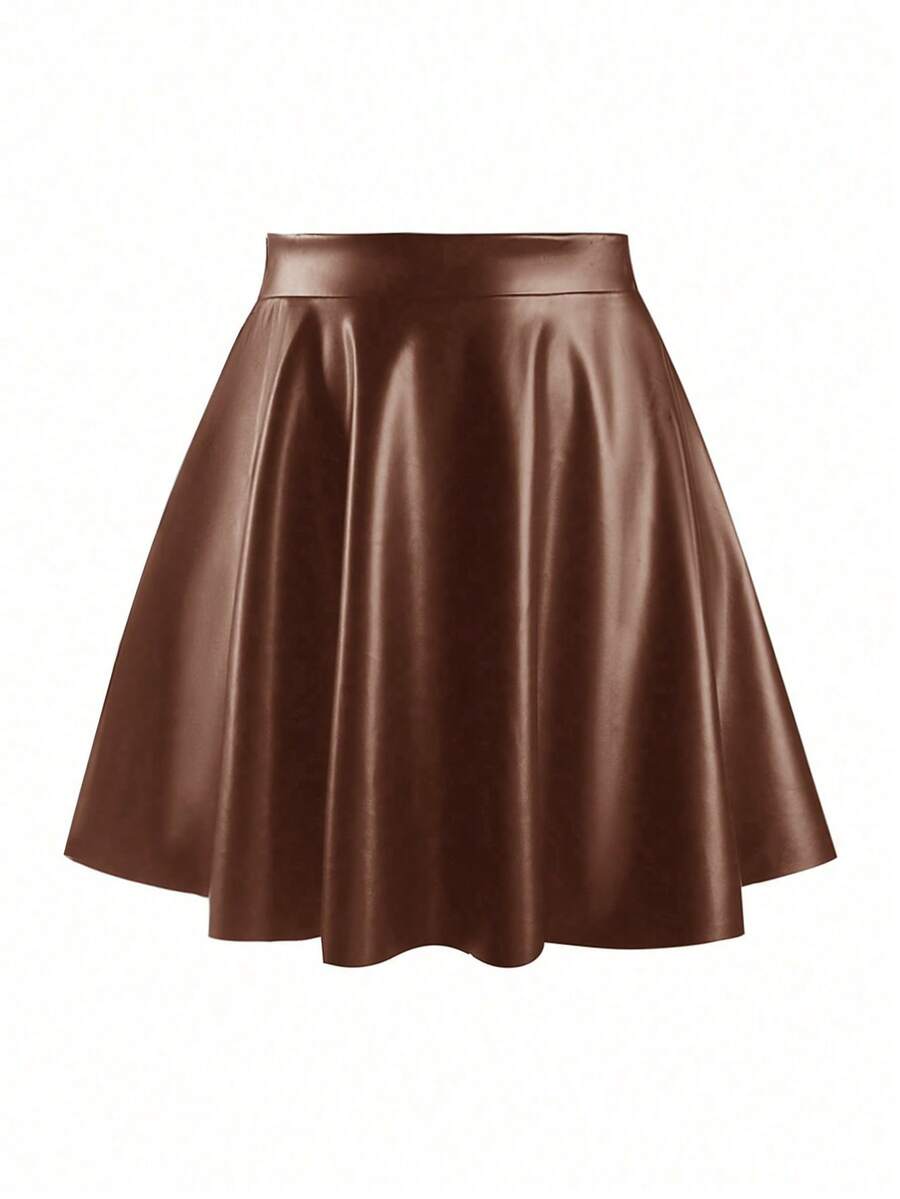 EARO 女式金属褶迷你裙 - 棕色 - 查看 1