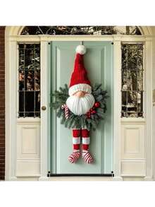 1 pezzo Decorazione natalizia da appendere alla porta, ghirlanda in poliestere da appendere alla porta con gambe a righe rosse, senza elettricità richiesta, decorazione da parete per le feste